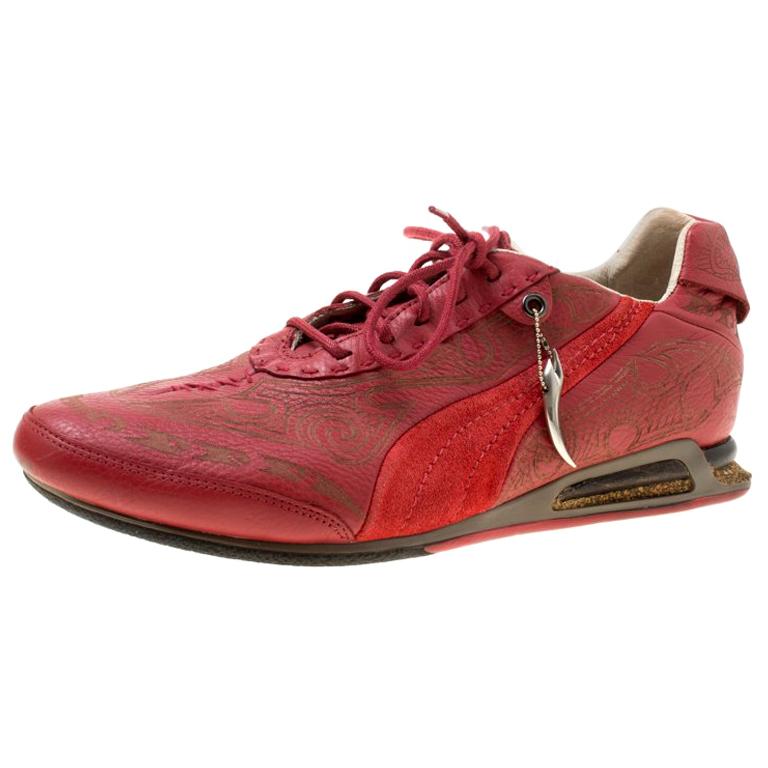Alexander McQueen For Puma Red Etched Leather Sneakers Size 44 For Sale at  1stDibs