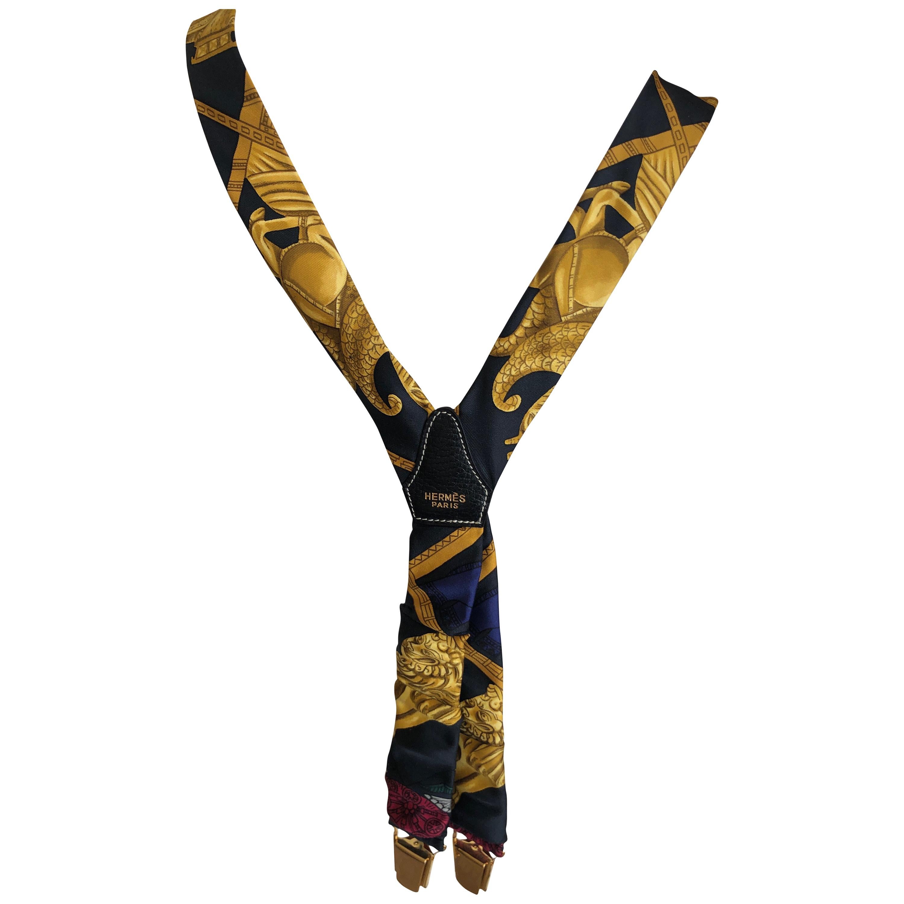 Hermes Vintage Mens Silk Scarf Suspenders For Sale