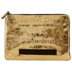 Chanel Gold Metallic Leather Feministe Small Folio Clutch