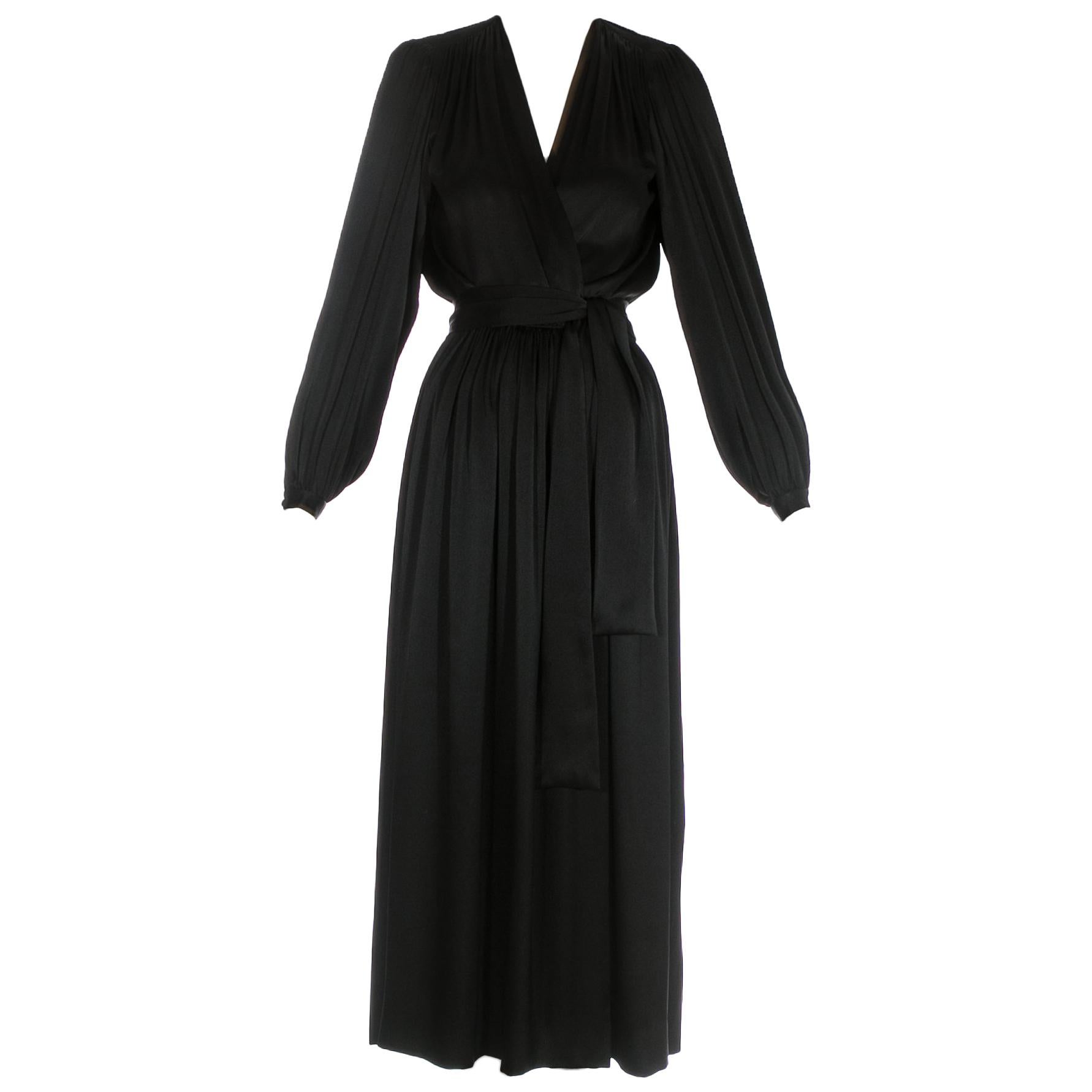 Yves Saint Laurent black silk evening wrap dress, c. 1970s at 1stDibs ...
