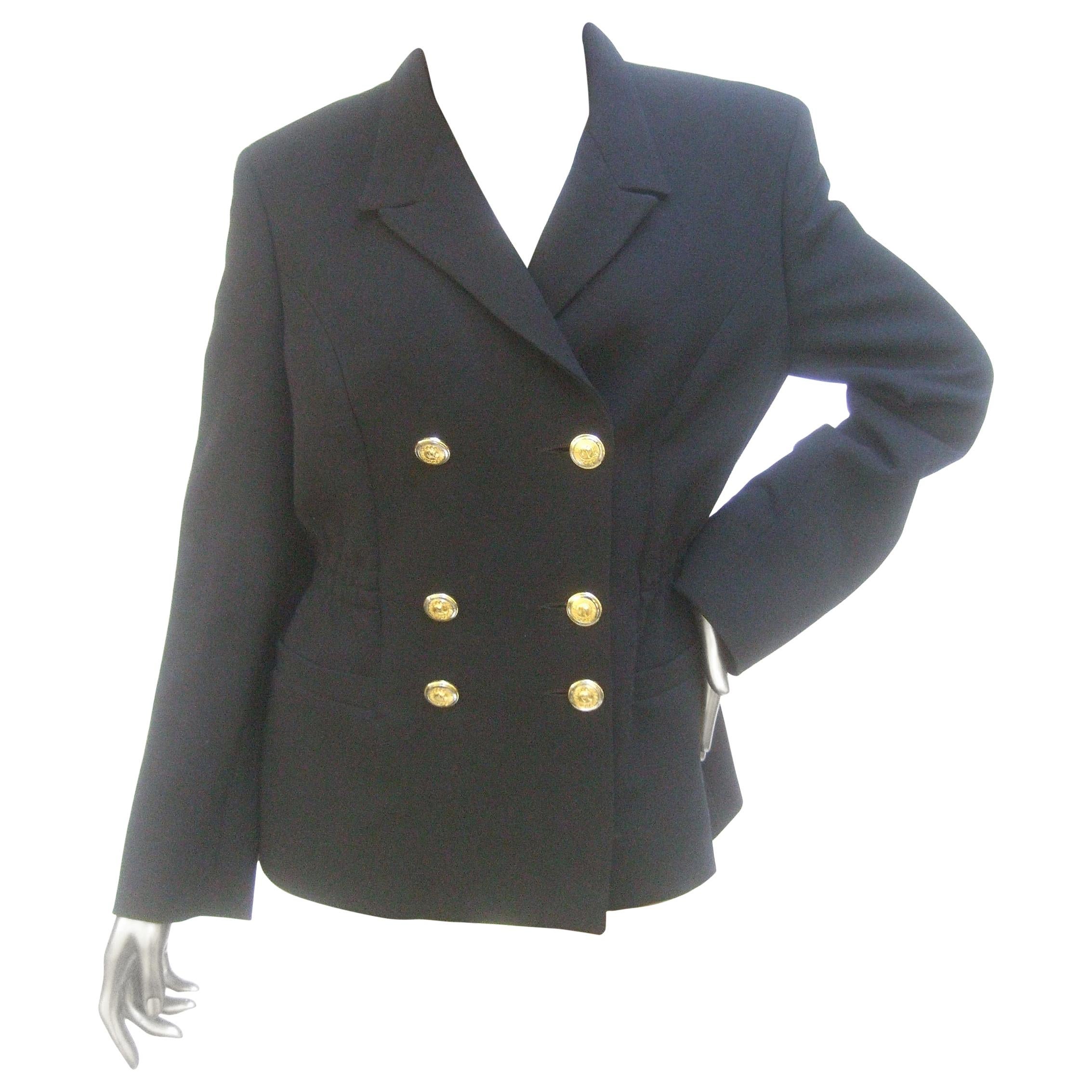 Versace Versus Black Wool Military Style Jacket Circa 1990s For Sale