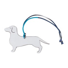 Hermes Bag Charm Dachshund Dog Petit h Bi-Color White / Etoupe