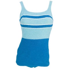 Retro 1950s Aqua and Light Blue Terry Cloth Swimsuit