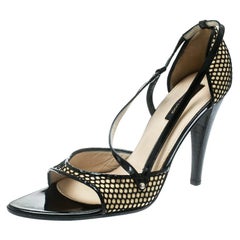 Sergio Rossi Black/Beige Leather And Mesh Strappy Sandals Size 40