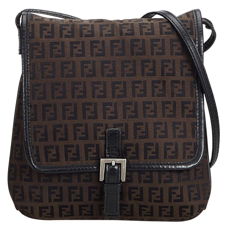 Fendi Brown Dark Brown Canvas Fabric Zucchino Crossbody Bag Italy For