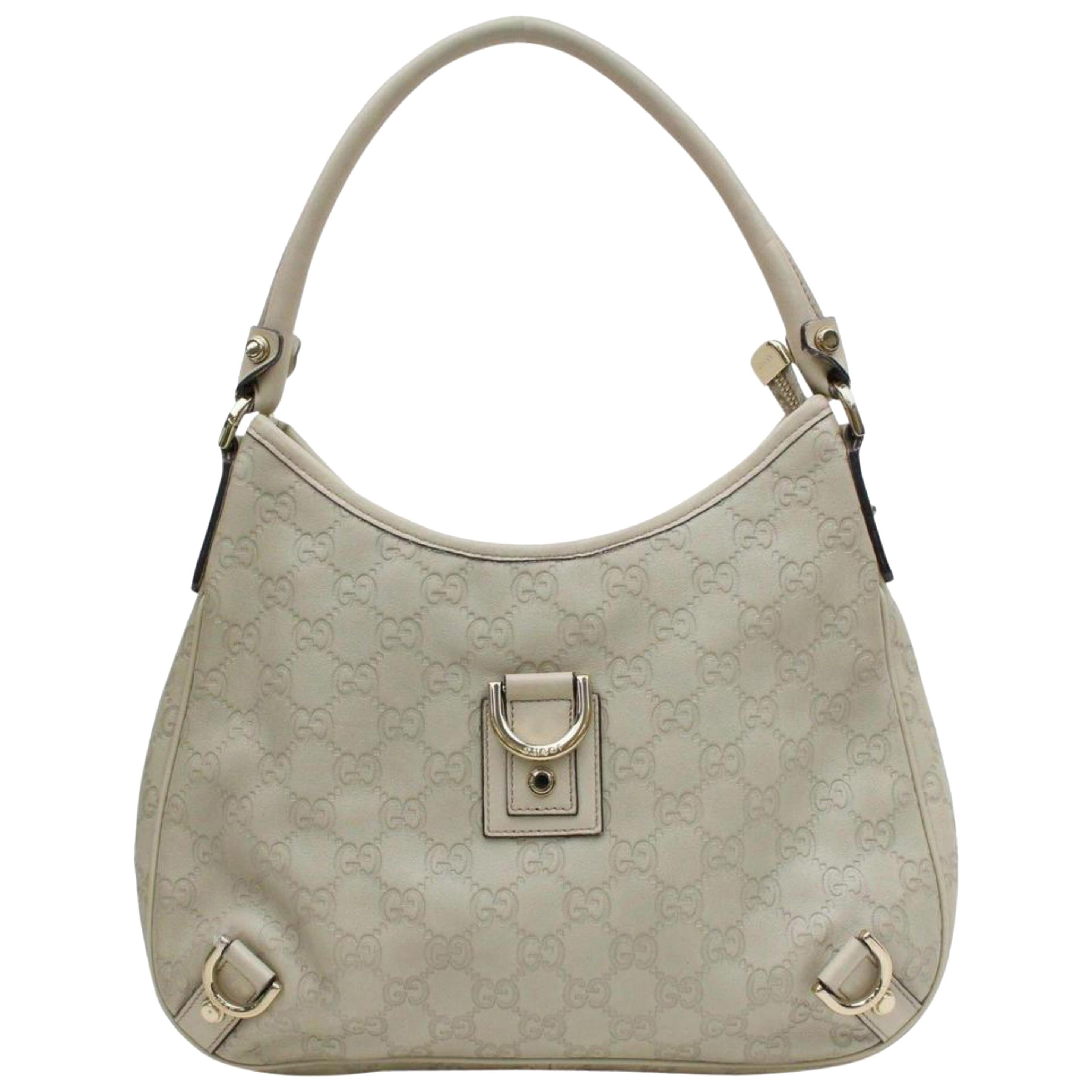 Gucci Ivory Guccissima D Ring Hobo 868308 Cream Leather Shoulder Bag For Sale
