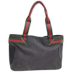 Vintage Gucci Web Sherry Tote 868020 Black Denim Shoulder Bag