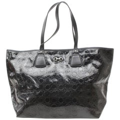 Salvatore Ferragamo Monogram Gancini Shopper 867823 Black Patent Leather Tote