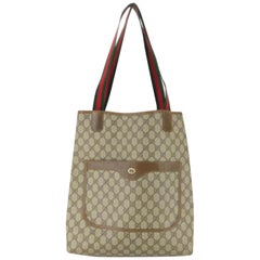 Vintage Gucci Supreme Monogram Large Web Shopping 867668 Brown Coated Canvas Tote