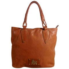 Vintage MCM Lion Logo Shopper 869658 Brown Leather Shoulder Bag