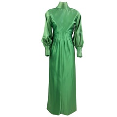 1970s Stop Sénès Green Evening Dress