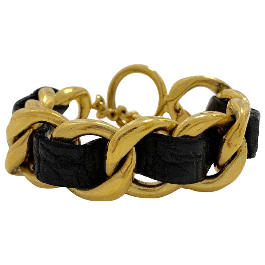 CHANEL Lambskin Calfskin Pearl CC Cuff Bracelet Black Gold 1277392 |  FASHIONPHILE