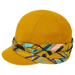 HERMES Milan's Cap in Mustard Cotton and a Silk Band Size 55