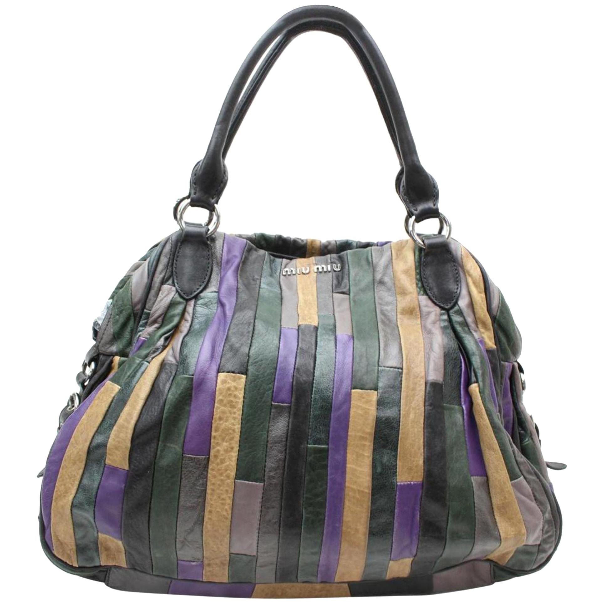 Miu Miu Patchwork Hobo 869478 Multi Color Leather Shoulder Bag For Sale