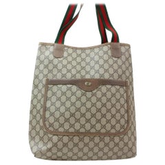 Vintage Gucci Sherry Monogram Web Large Shopping 869413 Brown Coated Canvas Tote
