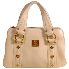 MCM Studded Boston 869329 Beige Leather Tote