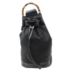 Gucci Bamboo Drawstring Bucket Sling Backpack 869292 Black Nylon Shoulder Bag