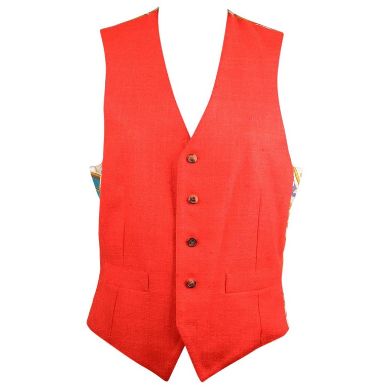 Hermes Paris Vintage Red Silk Men Vest with Silk Panel Size 46 For Sale ...