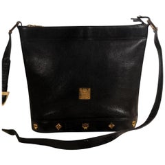 Vintage MCM Studded Messenger 868827 Black Leather Cross Body Bag