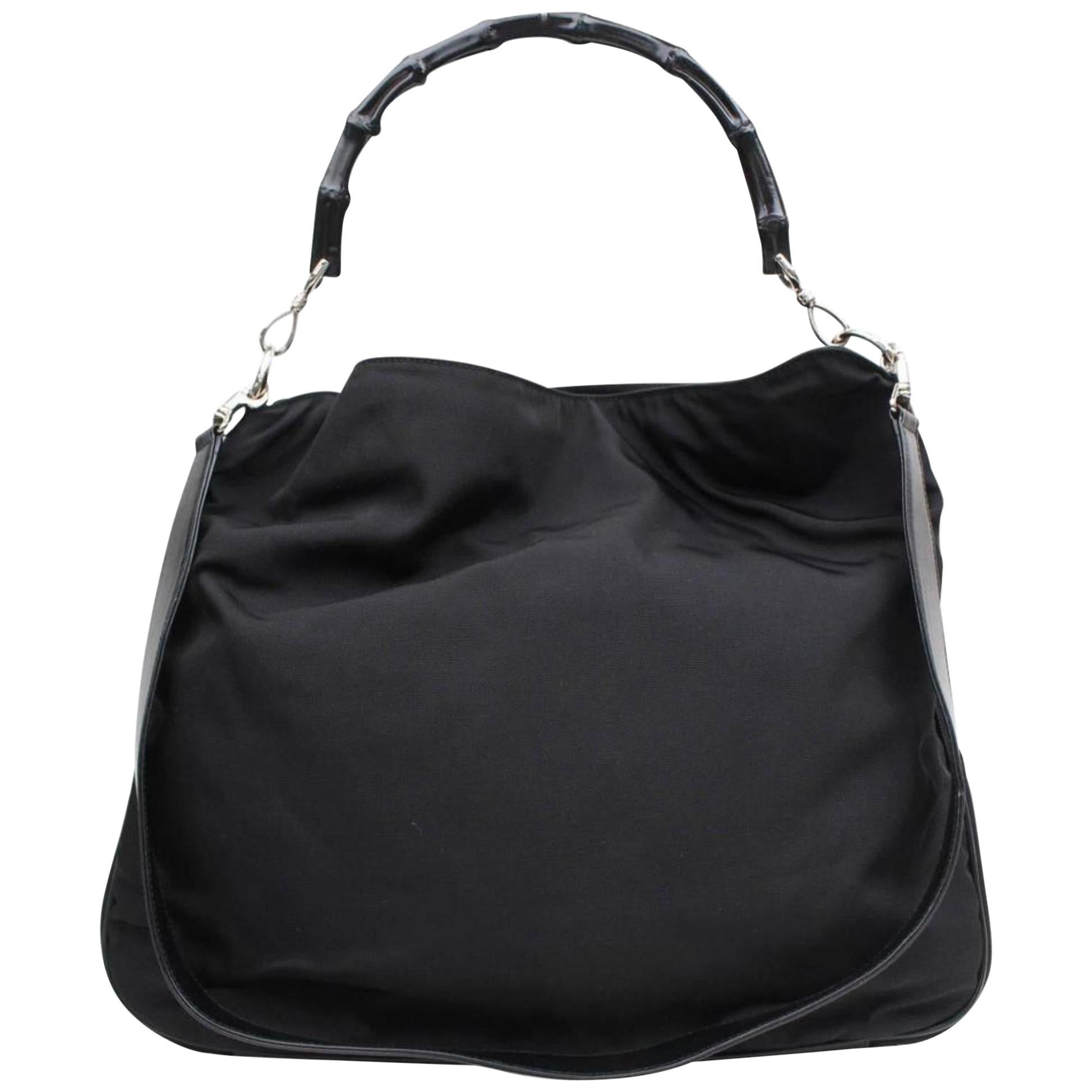 Gucci Bamboo 2way Hobo 868599 Black Nylon Shoulder Bag For Sale