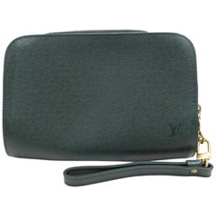 Vintage Louis Vuitton Green Orsay Epicea Taiga Leather Wristlet 868595 Cosmetic Bag