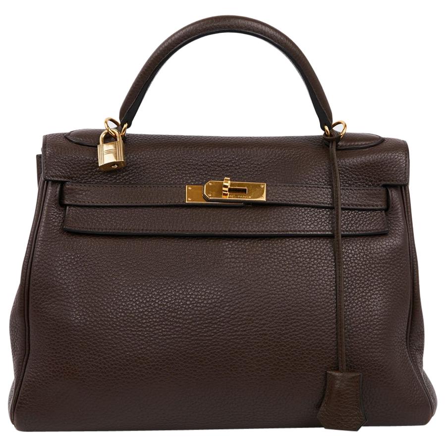 HERMES Kelly II in Brown Taurillon Clémence Leather