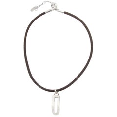 Delvaux Brown Leather Silver D Necklace