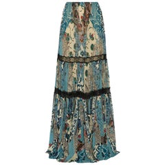 Roberto Cavalli Lace-Trimmed Printed Silk-Chiffon Maxi Skirt