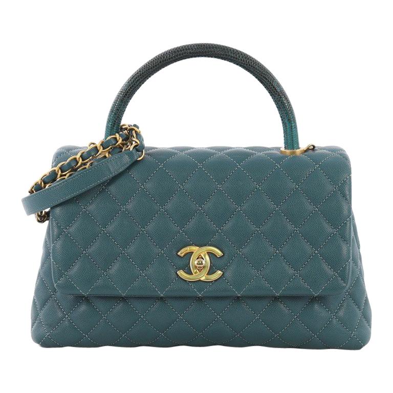 CHANEL Caviar Quilted Small Coco Handle Flap Light Blue 1230938