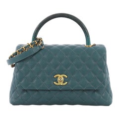 Chanel Coco Top Handle Bag Quilted Caviar with Lizard Small