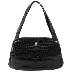 Delvaux Vintage Black Embossed Croco Bag 