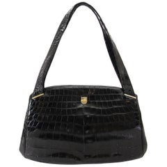 Delvaux Vintage Black Embossed Croco Bag