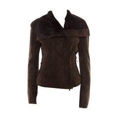 Lanvin Chocolate Brown Lambskin Leather Shearling Lined Biker Jacket M