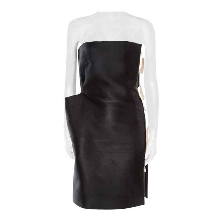 Lanvin Monochrome Satin Bow Detail Strapless Dress S For Sale at ...
