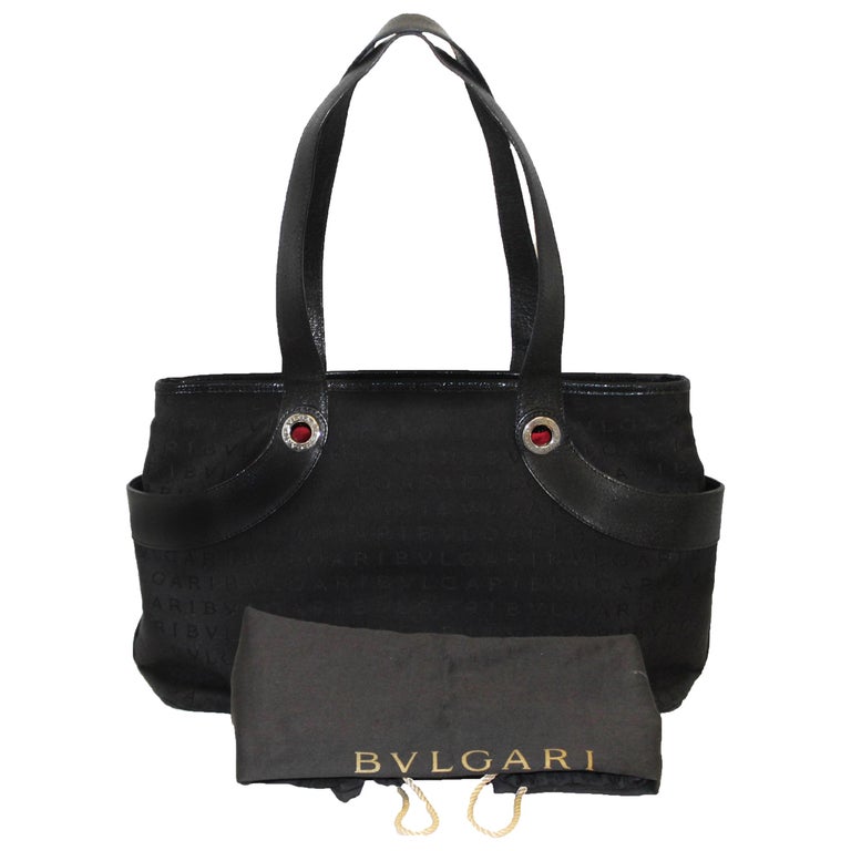 Bulgari Black Canvas Tote With Leather Handles And Trim For At Bulgari Black Canvas Tote With Leather Handles Trim For