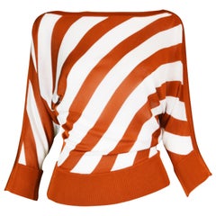 Dolce & Gabbana Brown & White Rayon Knit Striped Dolman Sleeve Top