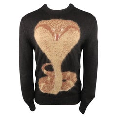 GIVENCHY Size S Black Snake print Mohair Blend Ribbed Collar Sweater