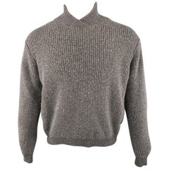 PHILLIP LIM Size S Gray Distressed Viscose Blend Shawl Collar Sweater