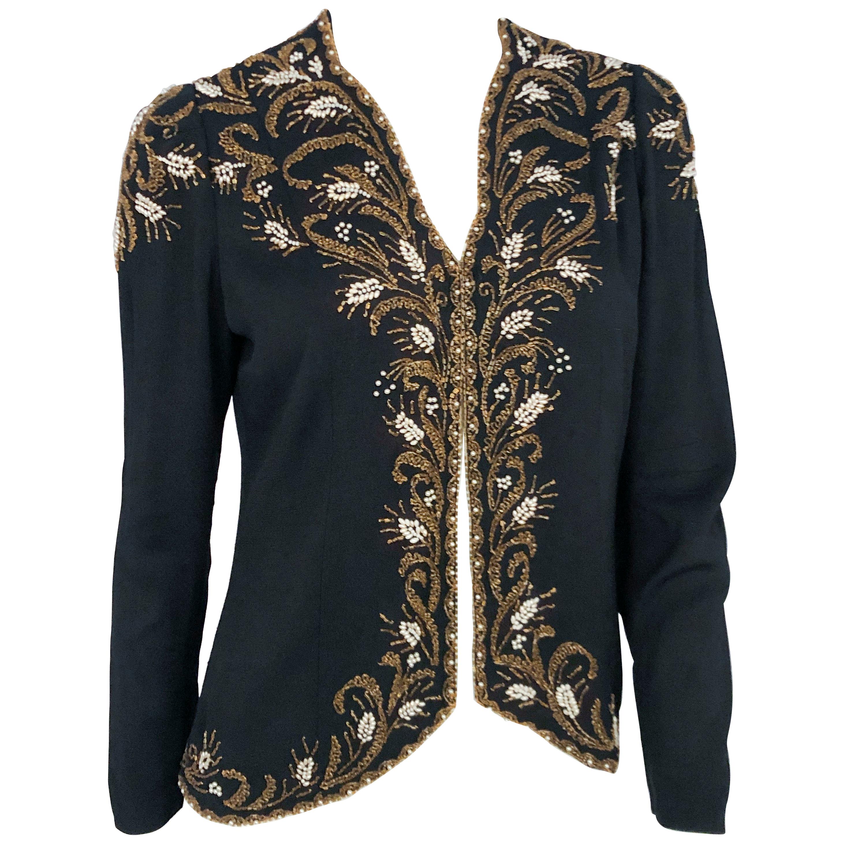 1930s/1940s I. Magnin Black Crepe Evening Jacket For Sale