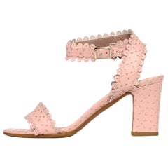 Tabitha Simmons Pink Leather Cut Out/Scalloped Sandals Sz 35.5