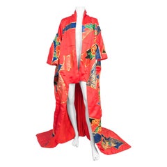 1980's Brilliant Orange Kimono Opera Coat