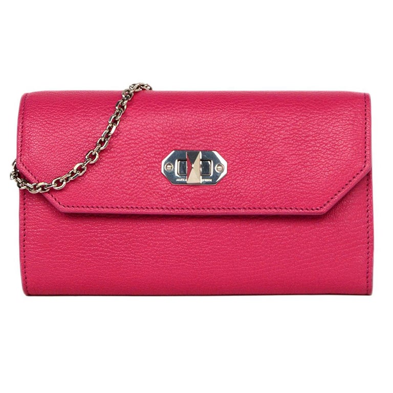 Alexander McQueen Pink Pebbled Leather WOC Wallet On A Chain Crossbody