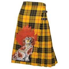 Gucci Tartan Embellished Skirt with Embroidered Dog NWT