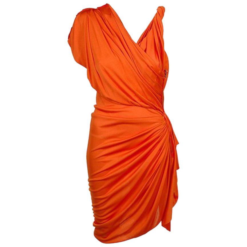 Gwyneth's LANVIN Orange Draped Faux-Wrap Crepe-Jersey Dress Small For Sale