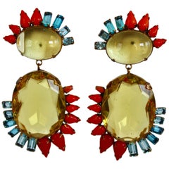 Iradj Moini Lemon Quartz, Aqua Crystal and Faux Coral Clips