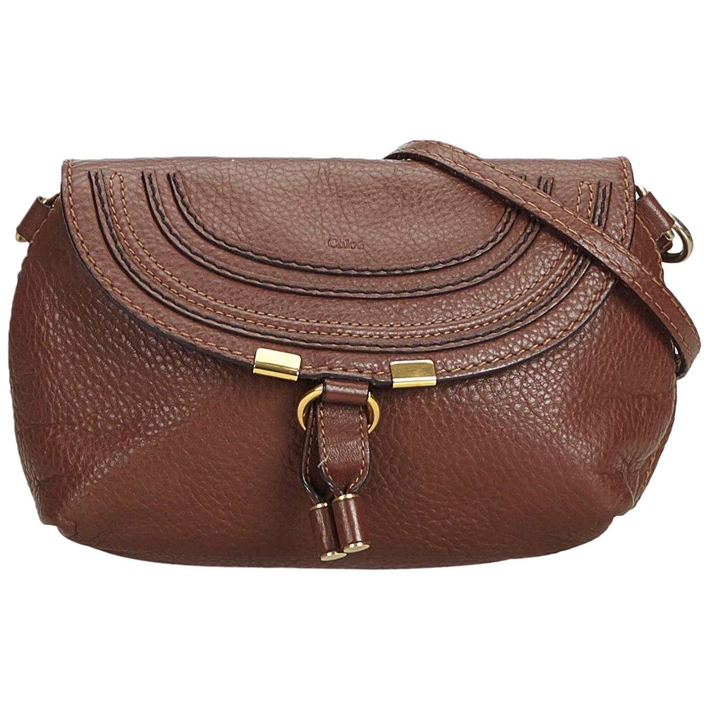 Chloe Brown  Leather Small Marcie Crossbody Bag France For Sale