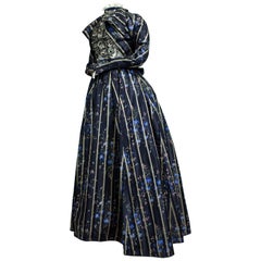 Antique A Worth Historicism French Day Dress in Chiné Taffeta Circa 1900