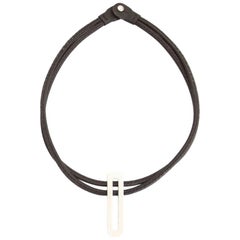 Delvaux Brown Leather Silver D Necklace