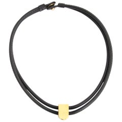 Delvaux Black Leather Gold D Necklace 