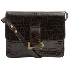 Delvaux Dark Brown Croco Passerelle Shoulder Bag